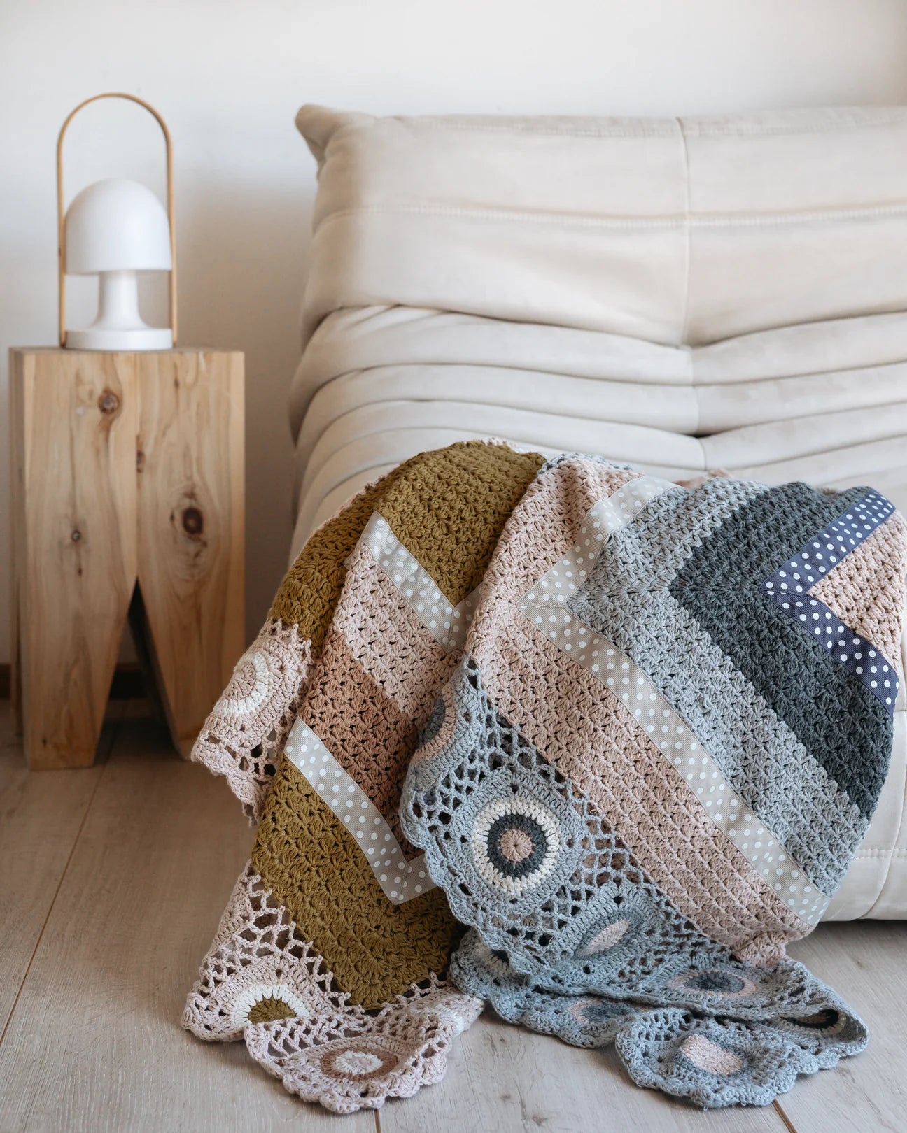 And The Little Dog laughed-Dusty grey and mustard hand crochet blanket