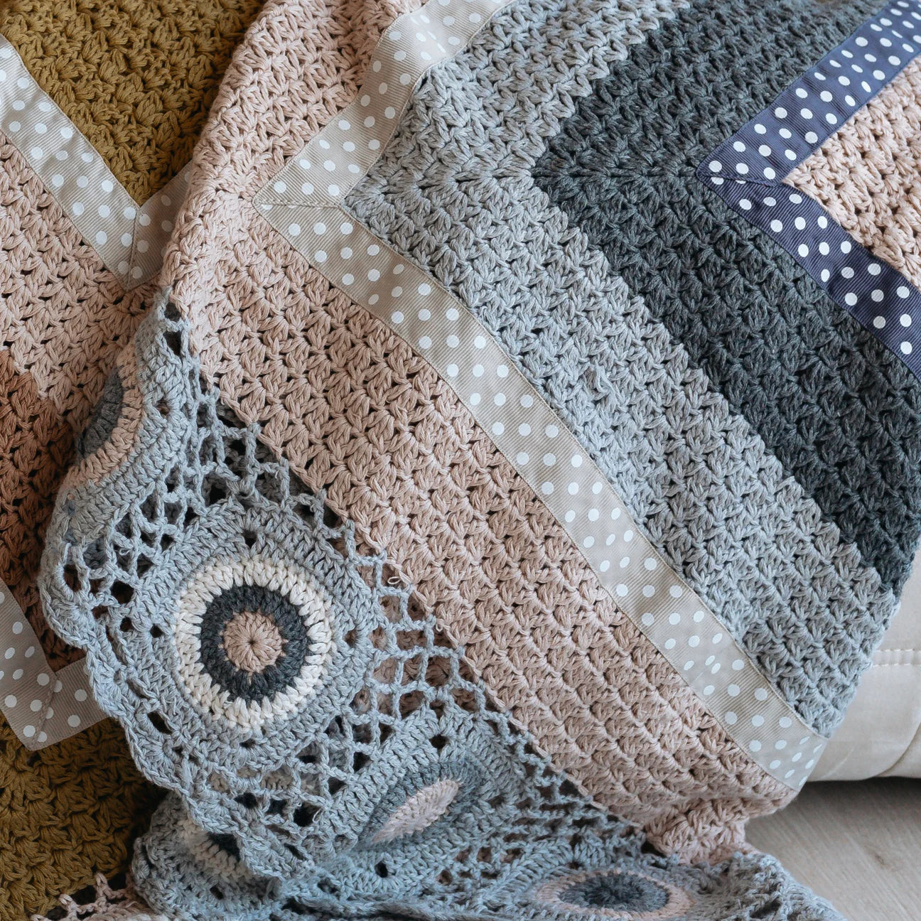 And The Little Dog Laughed- Grey and Cream hand crochet blanket