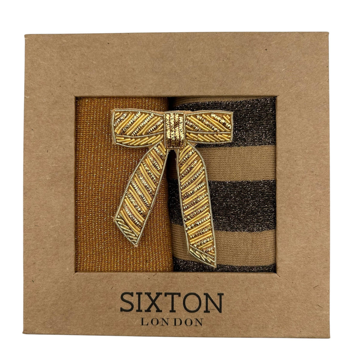 Sand Berlin & Copper Tokyo sock box duo with Bow Brooch