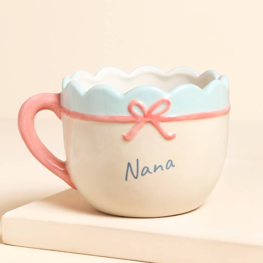 Cream Ceramic Scallop Edge Bow Nana Mug