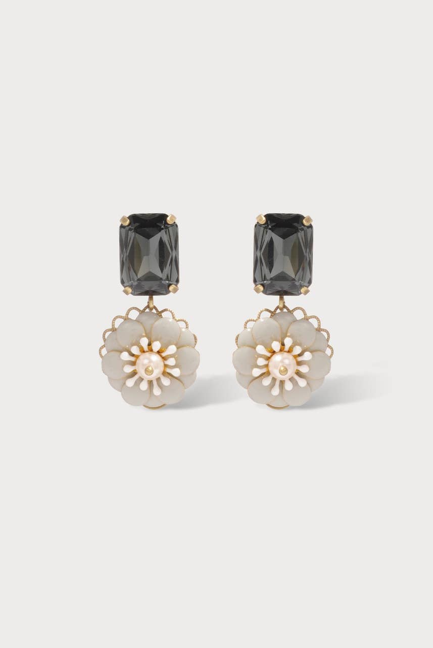 Camelia Strass Earrings by Julie Sion Paris: Grey