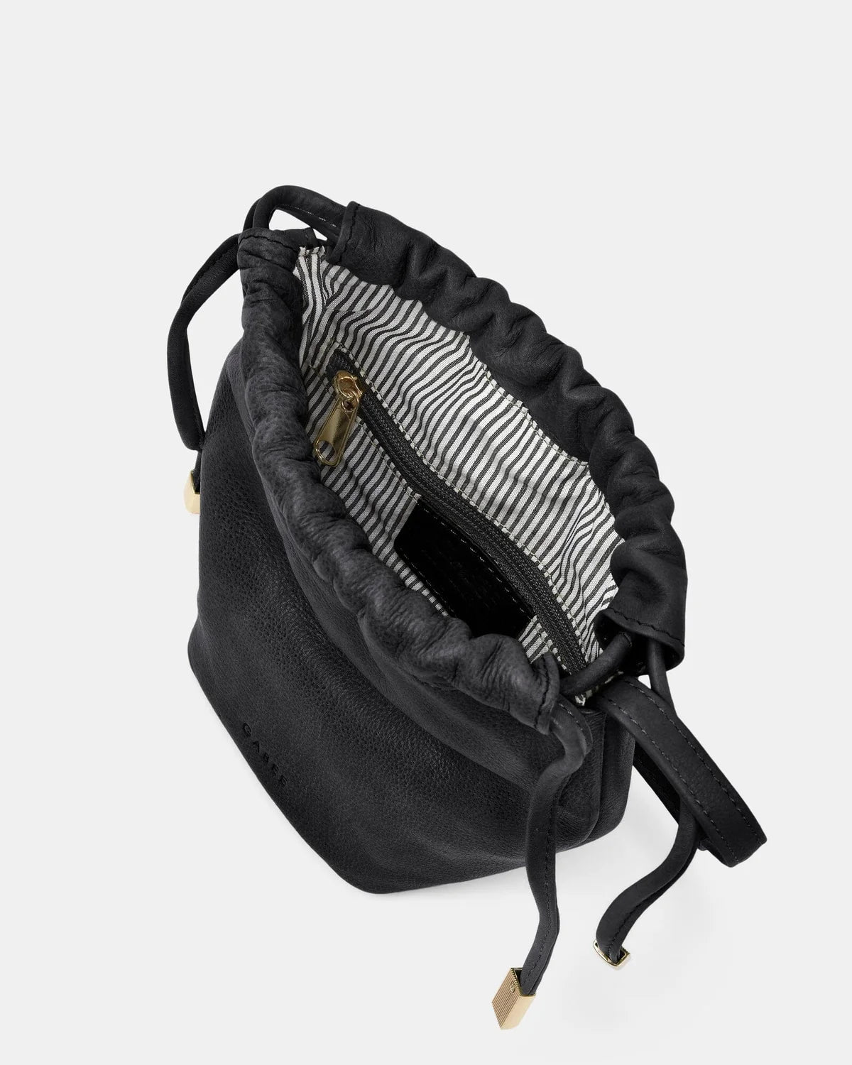 Gabee - Leather drawstring crossbody bag - black
