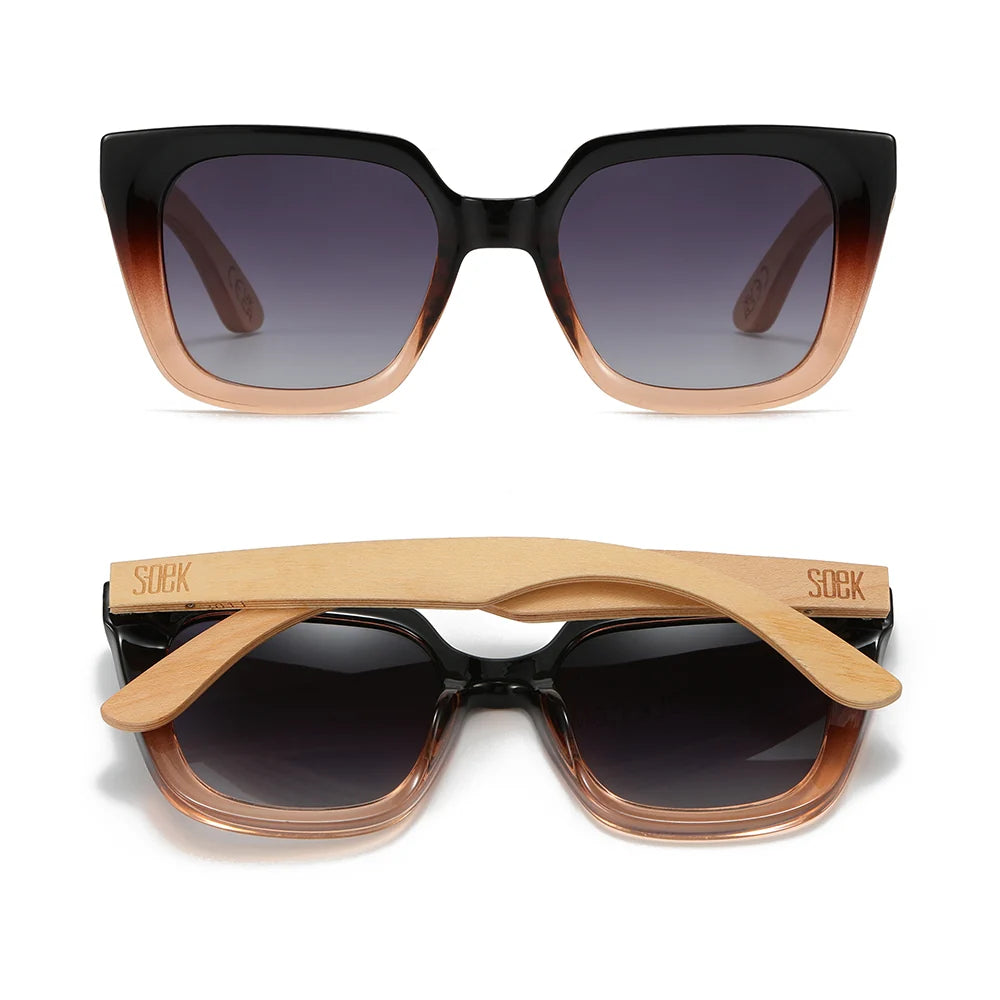 SOLUNA OMBRE l Sunglasses l Black Polarised Lens l Walnut Maple Arm