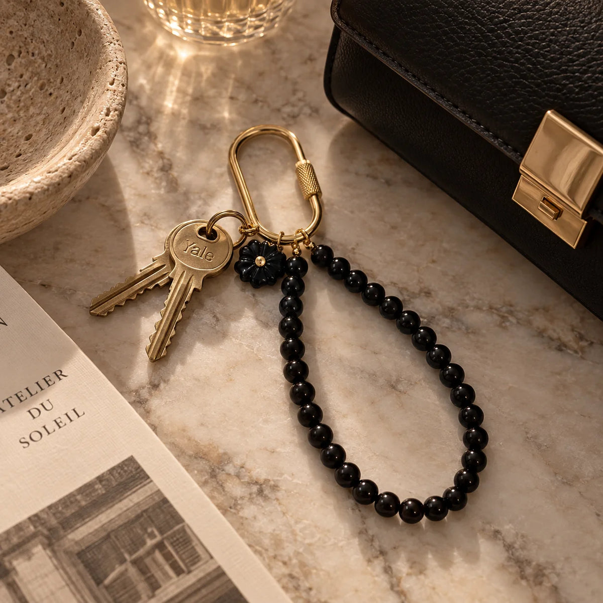 Gemstone Key Ring - Loop Black