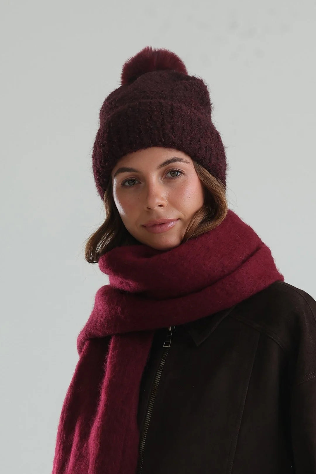 Morgan & Taylor - Elsie Boucle Beanie in Burgundy Red