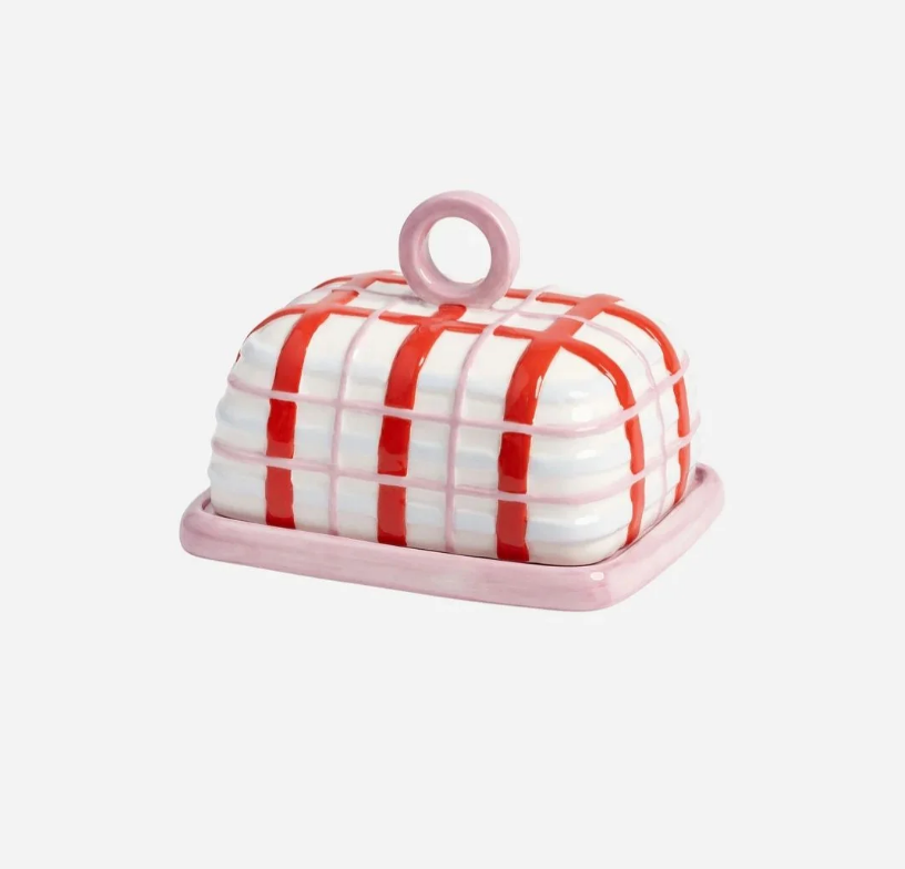 &Klevering Pink plaid butter dish
