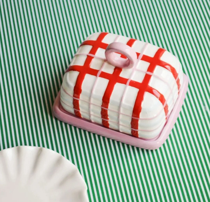 &Klevering Pink plaid butter dish