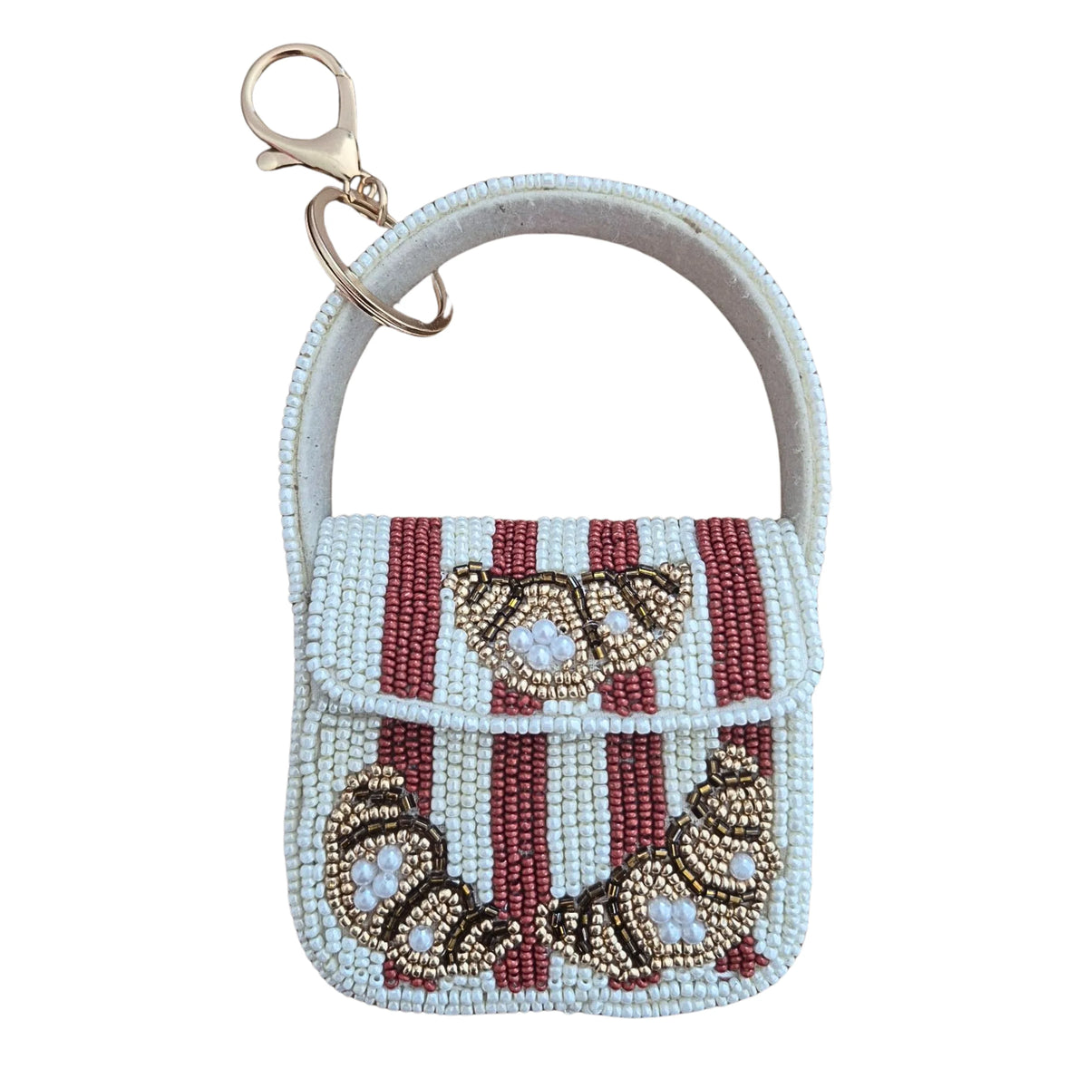 Mini Beaded Croissant Handbag Keychain