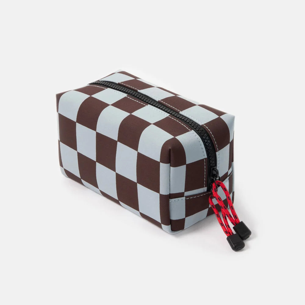 Caroline Gardner - Wine/Blue Check Grooming Bag