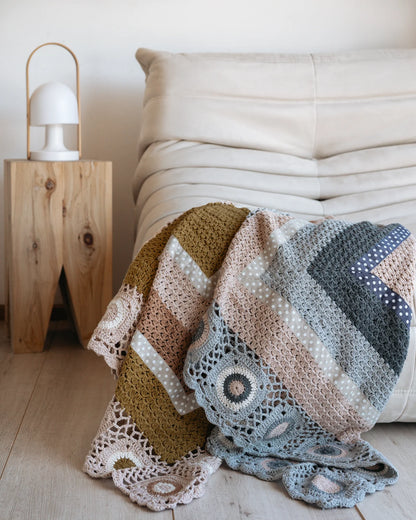 And The Little Dog laughed-Dusty grey and mustard hand crochet blanket
