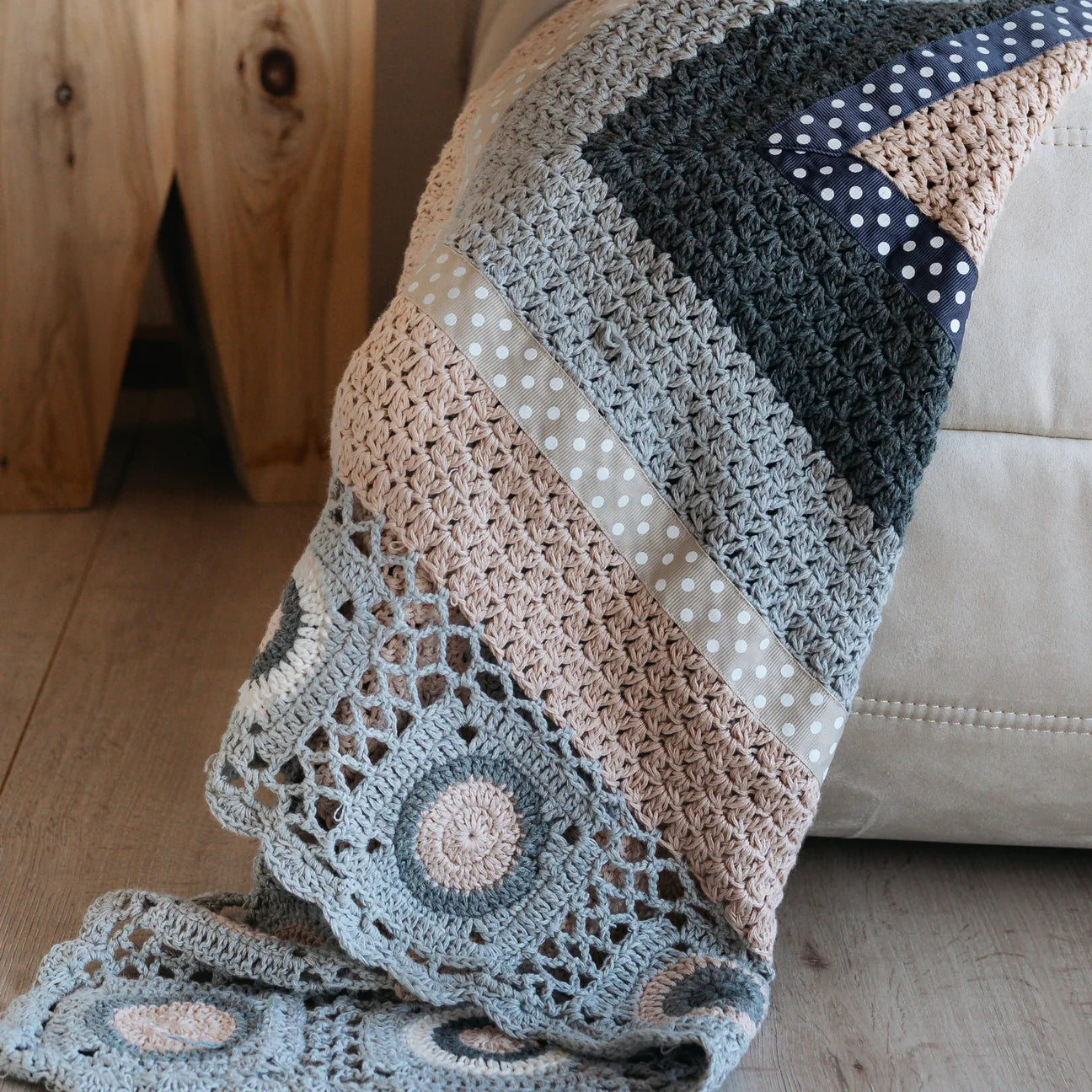 And The Little Dog Laughed- Grey and Cream hand crochet blanket