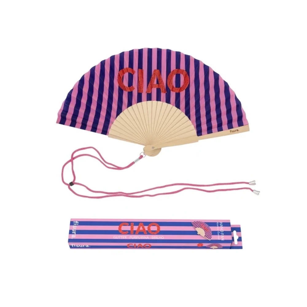 FISURA "Ciao" in Red Glitter Hand Fan