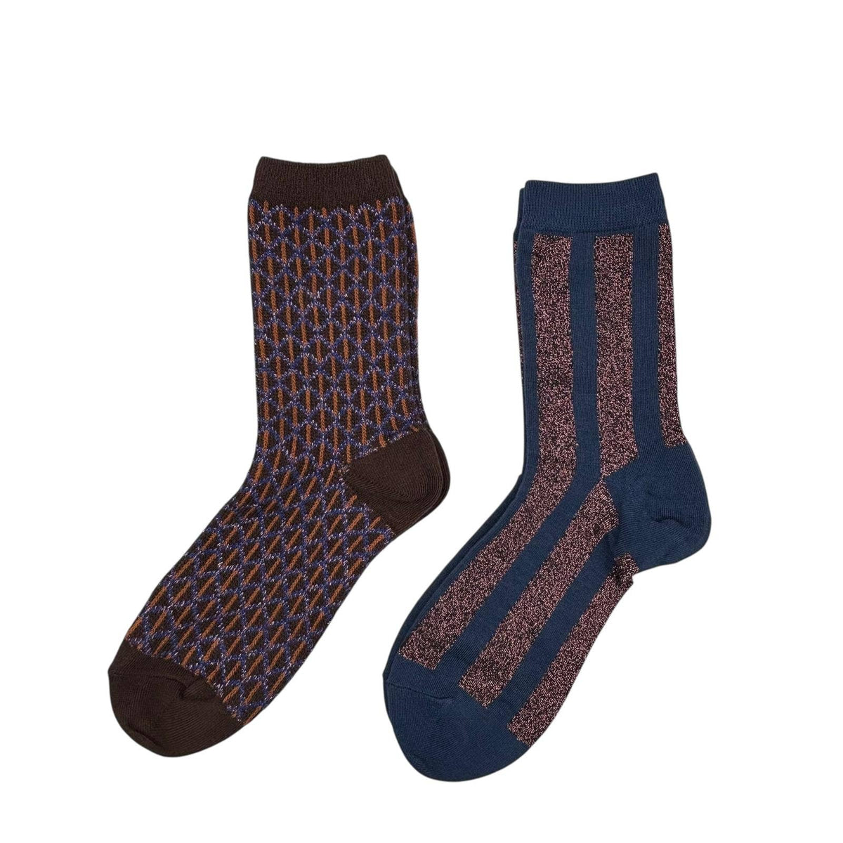 Brown Leipzig & Denim Berlin sock box duo with Sunray pin