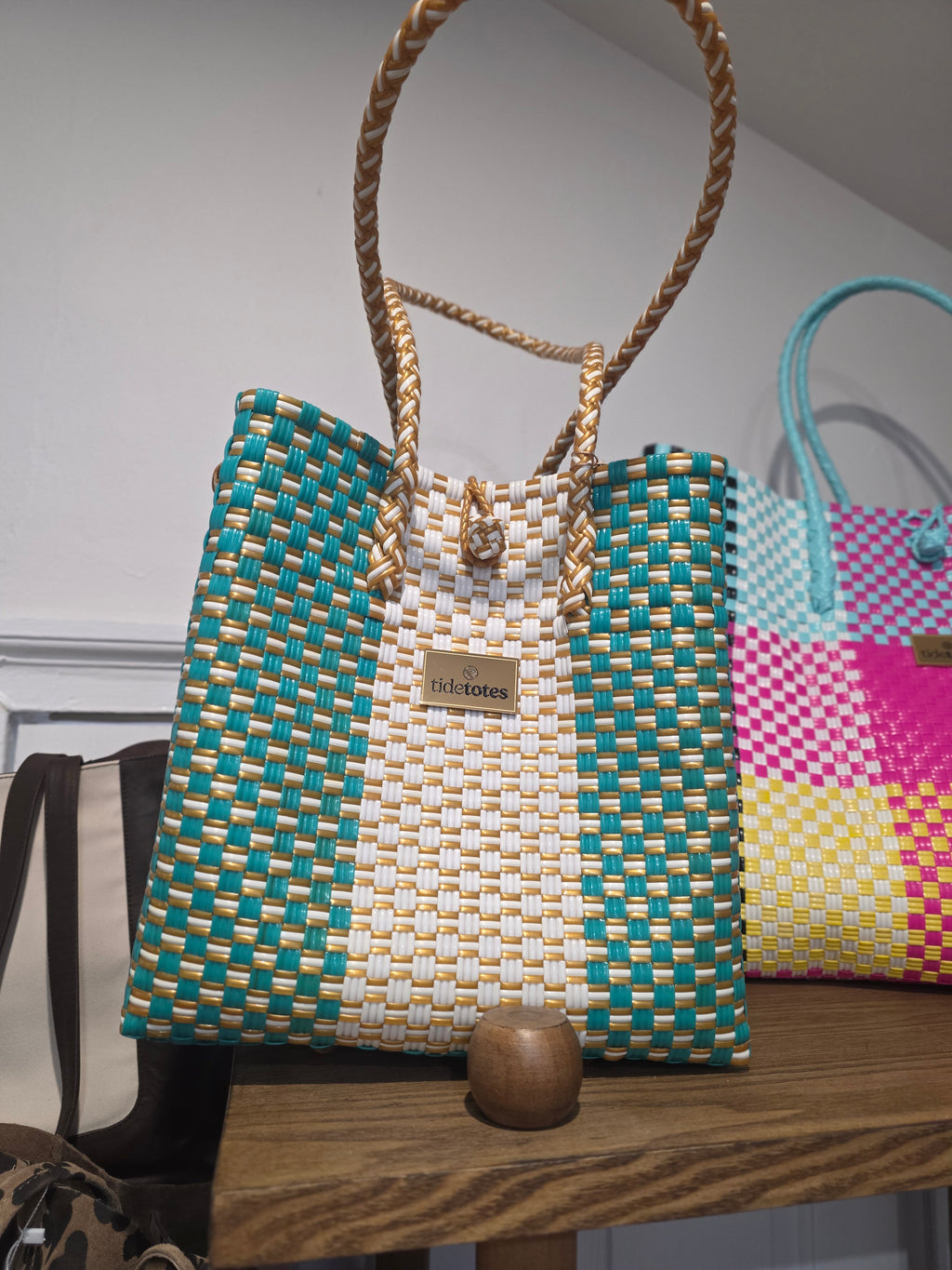 Duchess Amalfi – Aqua & Sand Woven Tote
