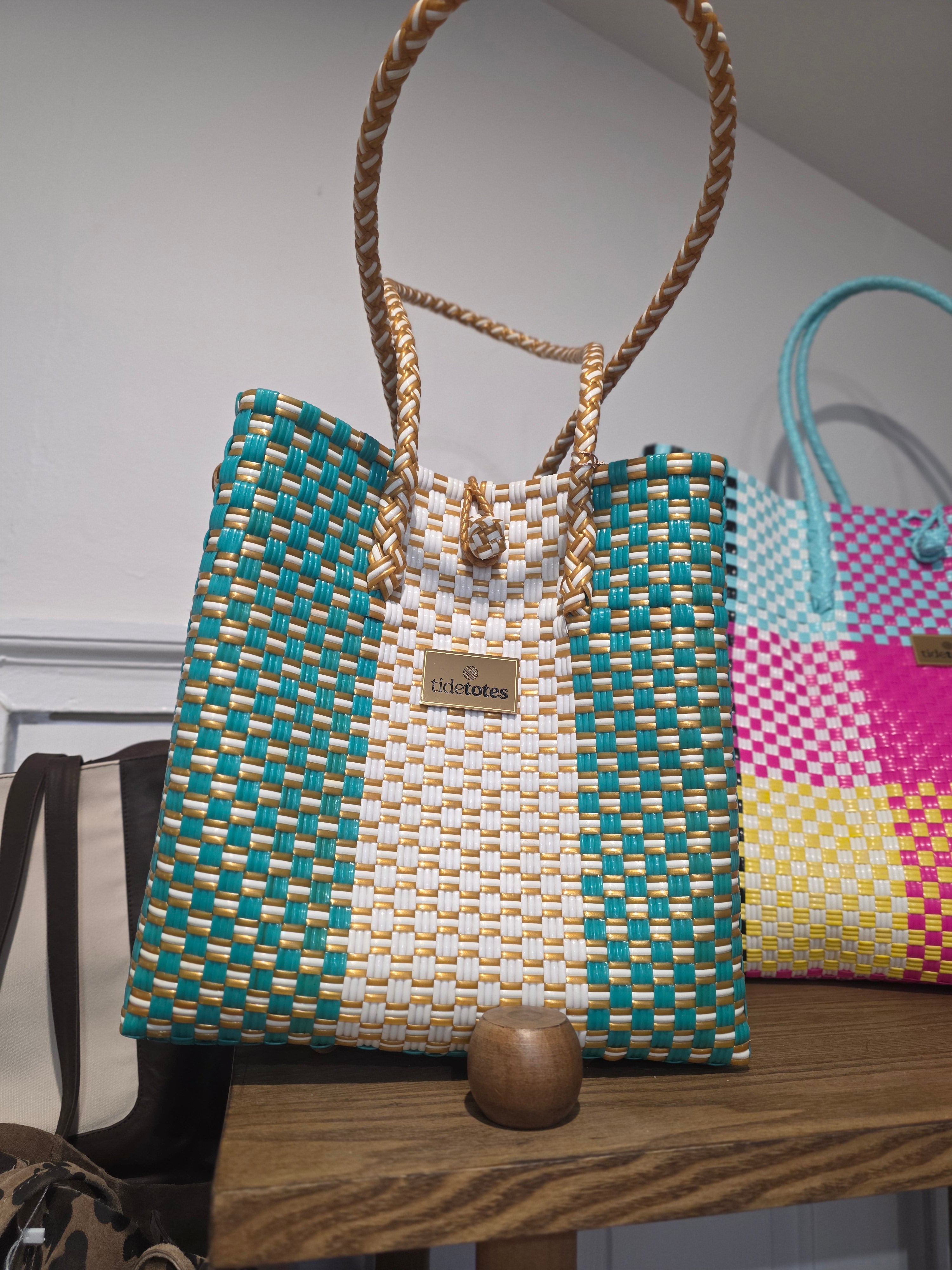 Duchess Amalfi – Aqua & Sand Woven Tote