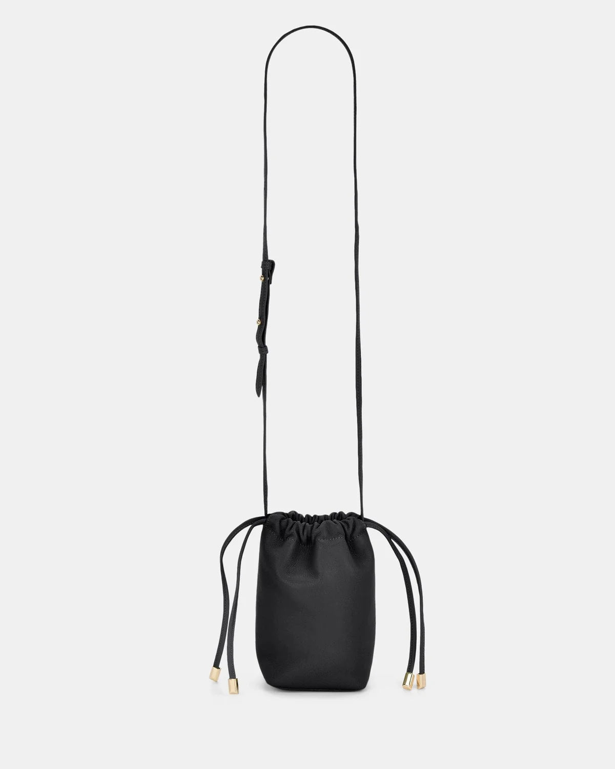 Gabee - Leather drawstring crossbody bag - black